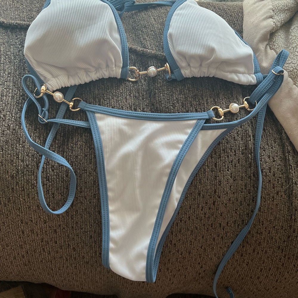 SHEIN Blue and White Bikini Set